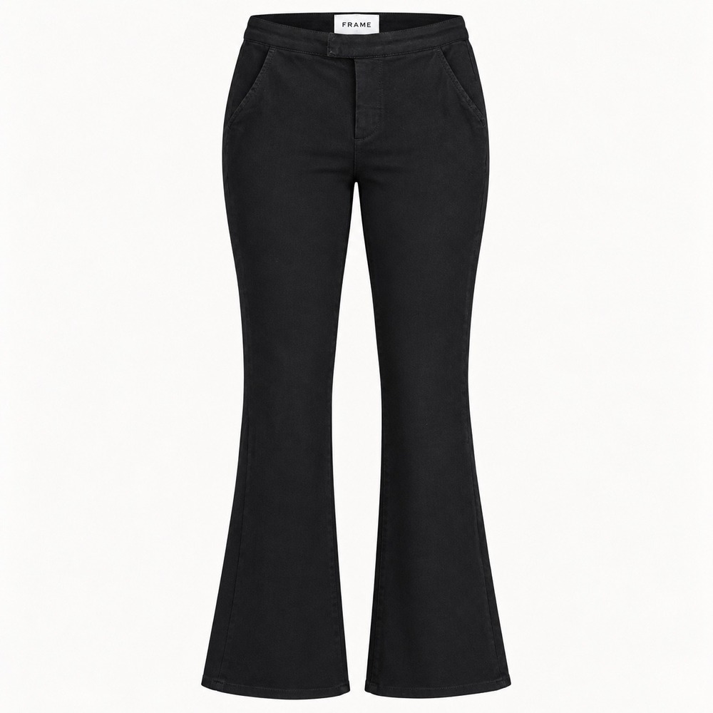 FRAME Womens Le High Flare Pants 28 Cotton Blend Black Film Noir Tailored